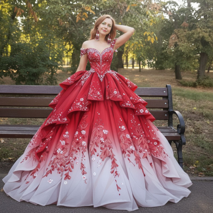 Cercei lungi din mărgele cu flori roșii [9]