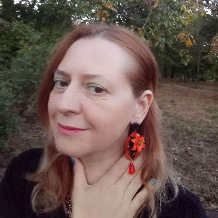 Cercei lungi tip șurub cu flori de crin portocaliu [7]