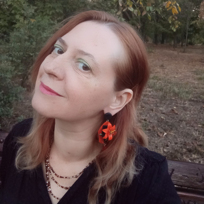 Cercei lungi tip șurub cu flori de crin portocaliu [5]