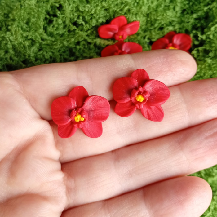 Cercei orhidee roșii handmade din argilă polimerică – ușori și eleganți [3]