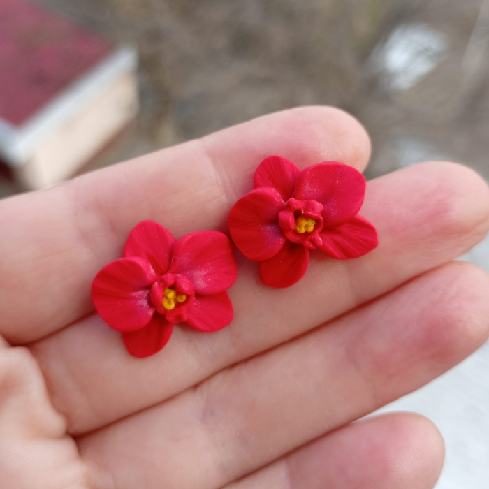 Cercei orhidee roșii handmade din argilă polimerică – ușori și eleganți [2]