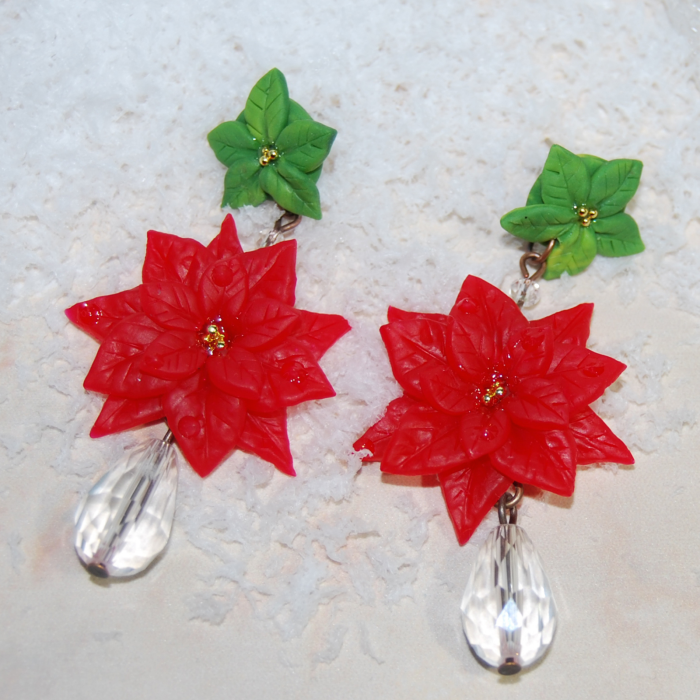 Cercei statement floarea Crăciunului roșu–verde [4]