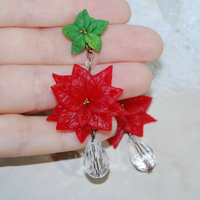 Cercei statement floarea Crăciunului roșu–verde [2]