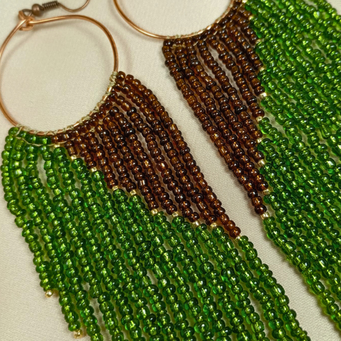 Cercei statement lungi din margele de sticla verzi si maro [2]