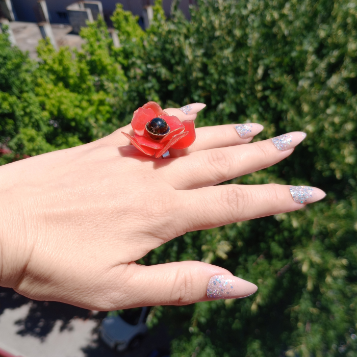 Inel floare de mac rosu [8]