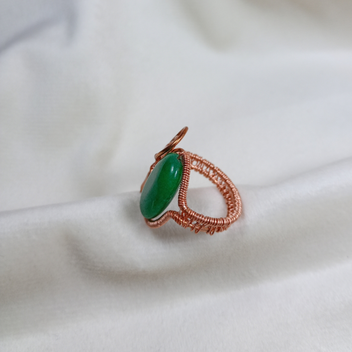Inel reglabil din sarma de cupru emailat cu piatra verde [5]