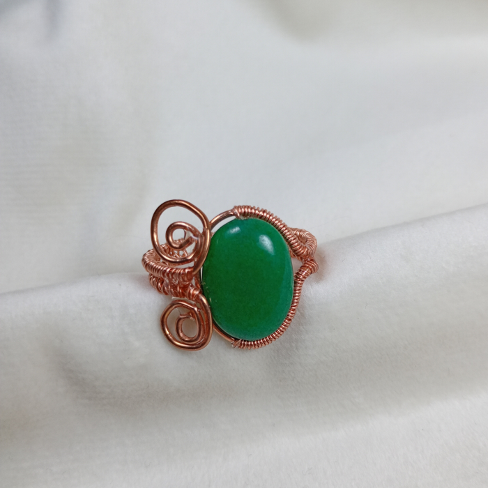 Inel reglabil din sarma de cupru emailat cu piatra verde [4]