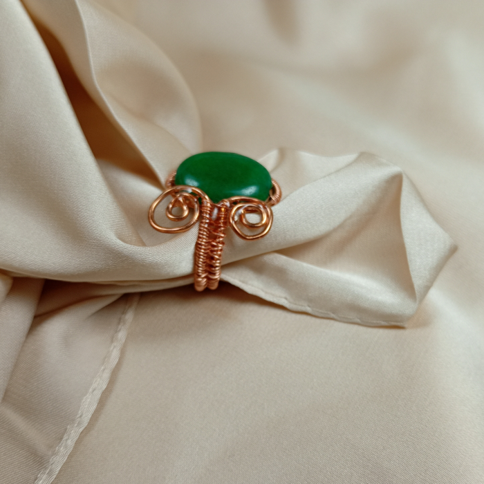 Inel reglabil din sarma de cupru emailat cu piatra verde [3]