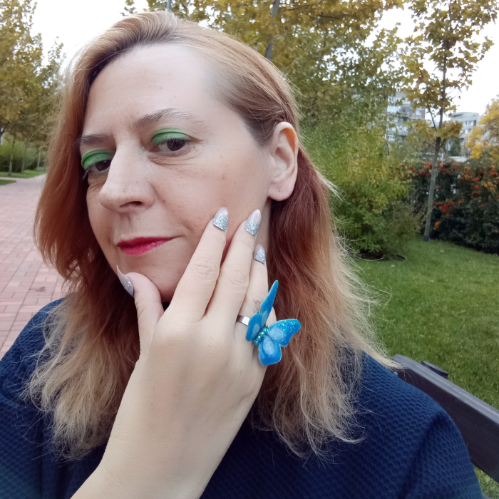 Inel reglabil Fluture Albastru rasina [6]