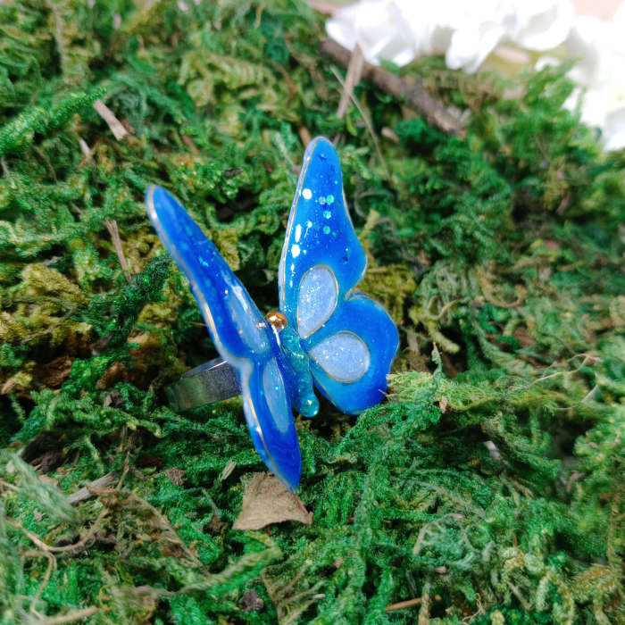 Inel reglabil Fluture Albastru rasina [4]