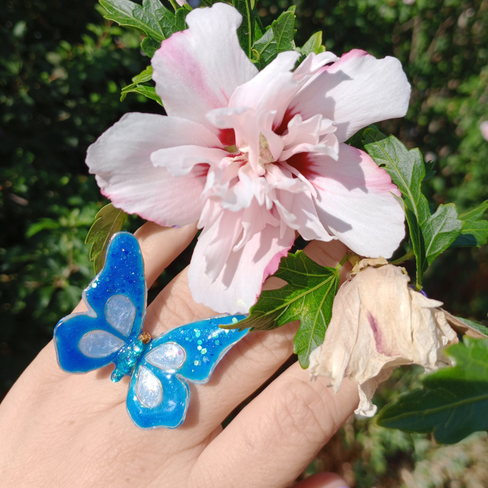 Inel reglabil Fluture Albastru rasina [2]