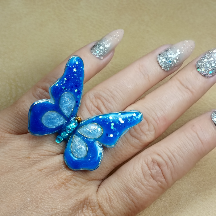 Inel reglabil Fluture Albastru rasina [11]