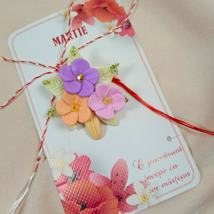 Mărțișor brosa buchet flori multicolore cu cristale [1]