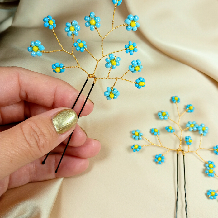 Set 4 ace de par cu floricele albastre [3]