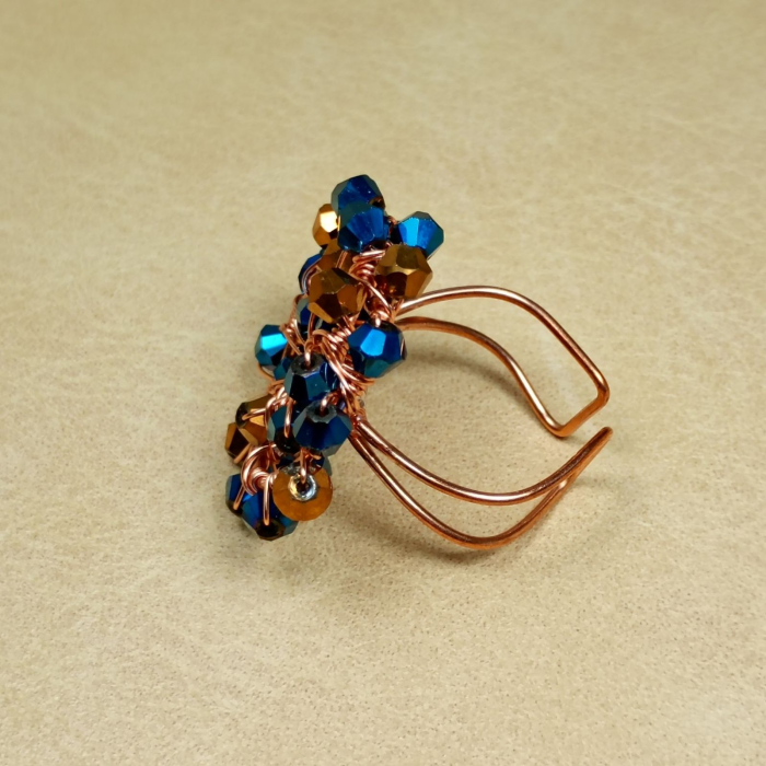 Set bijuterii statement cu cristale și piatră soarelui – cercei spirală cupru și inel reglabil handmade [12]