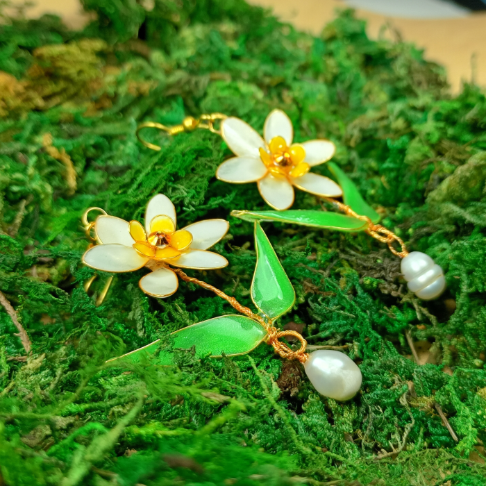 Set cercei si inel flori albe [11]