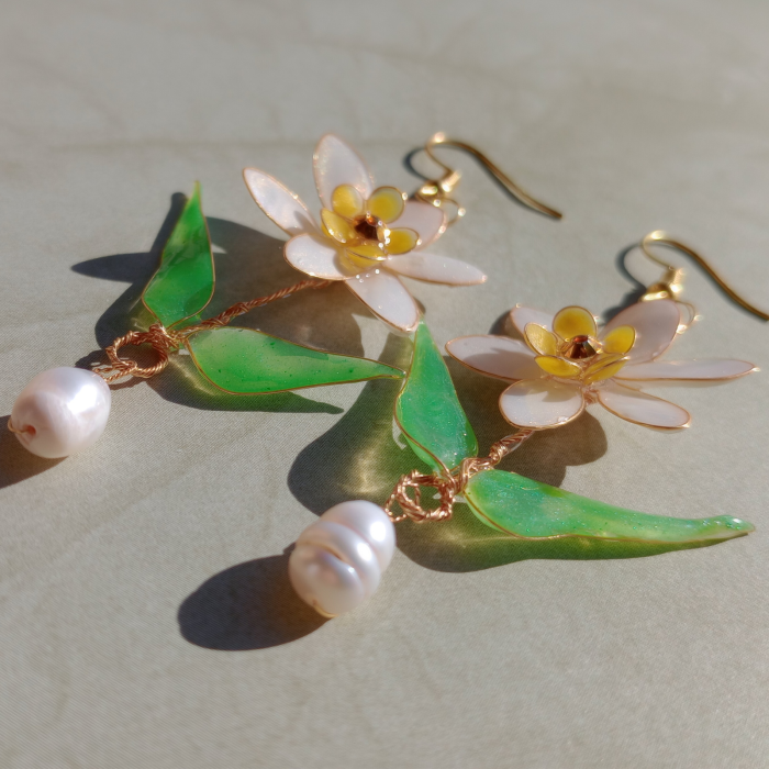 Set cercei si inel flori albe [18]