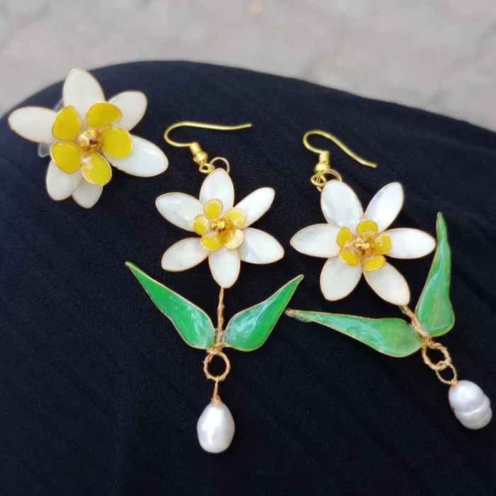 Set cercei si inel flori albe [7]