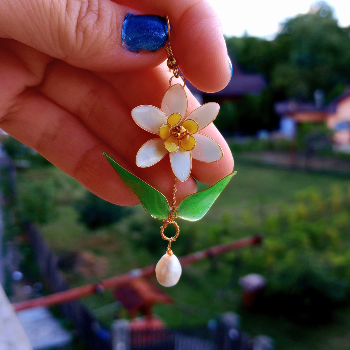 Set cercei si inel flori albe [13]