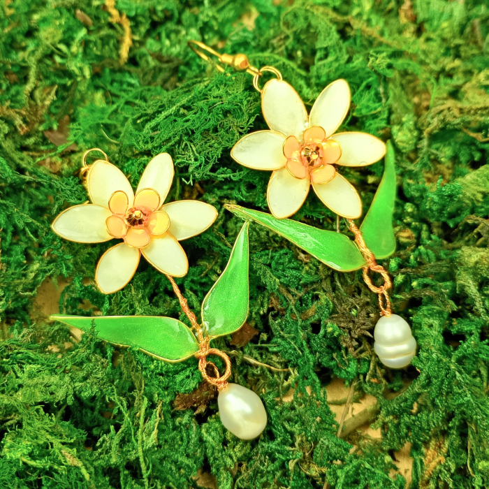 Set cercei si inel flori albe [6]