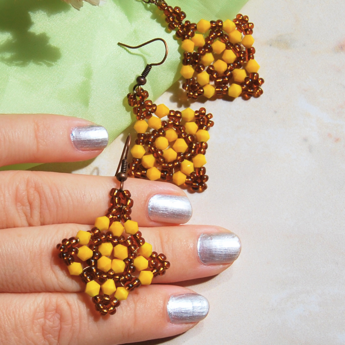 Set cercei și pandantiv Golden Amber Star din mărgele și cristale biconice [4]