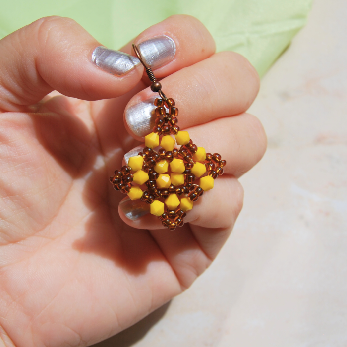 Set cercei și pandantiv Golden Amber Star din mărgele și cristale biconice [3]