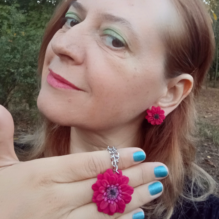 Set floral roșu – cercei și pandantiv [3]