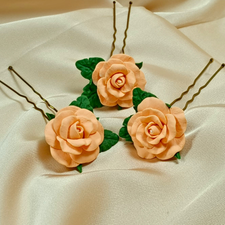 Accesorii par - Set ace de par cu trandafiri piersica