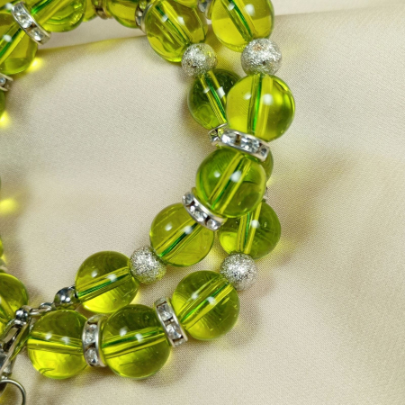 Colier handmade din sfere de sticla verde cu rhinestone si pandantiv fluture metalic [6]