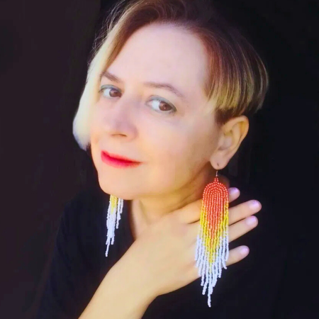 Cercei lungi cu mărgele în degrade roșu–galben–alb – Fire Dance [4]