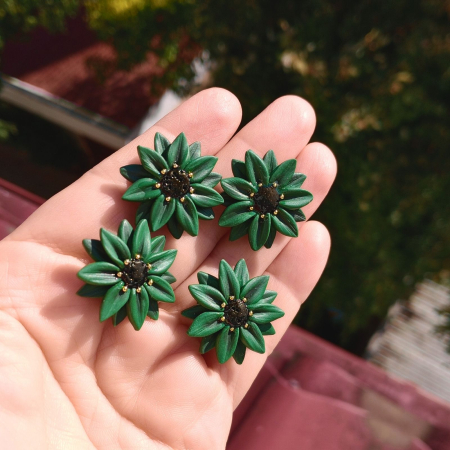 Cercei șurub floare verde smarald – argilă polimerică handmade [2]