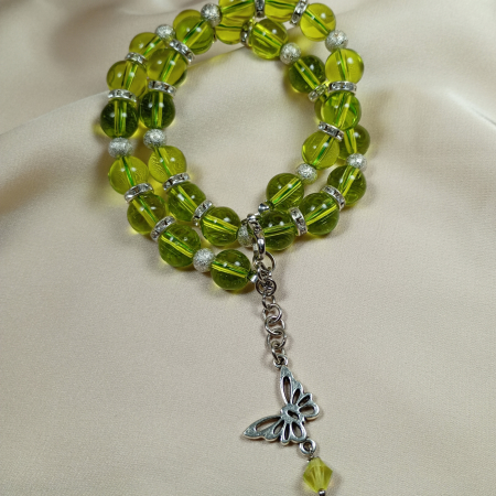 Colier handmade din sfere de sticla verde cu rhinestone si pandantiv fluture metalic [2]