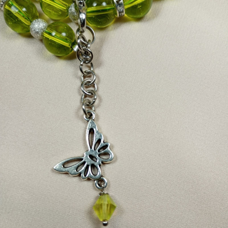 Colier handmade din sfere de sticla verde cu rhinestone si pandantiv fluture metalic [7]