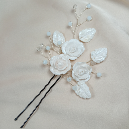 Accesorii par - Ac de par cu trandafiri albi