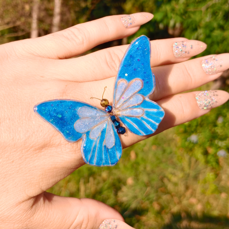 Grădina din păr - Ac de păr fluture albastru UNICAT