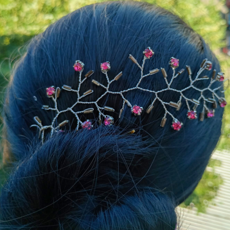 Grădina din păr - Accesoriu de par hair vine cu cristale roz