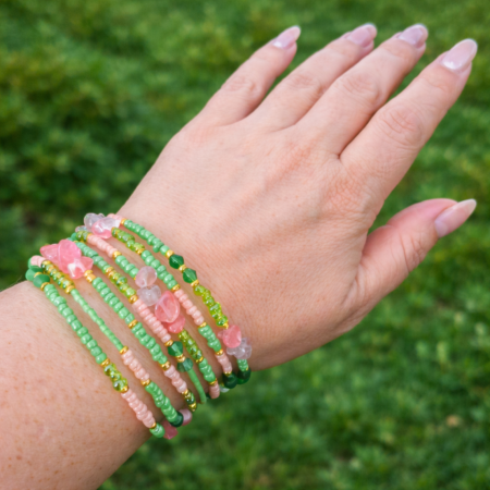 Colecția Natură - Brățară Grădină de primăvară spirală verde/roz