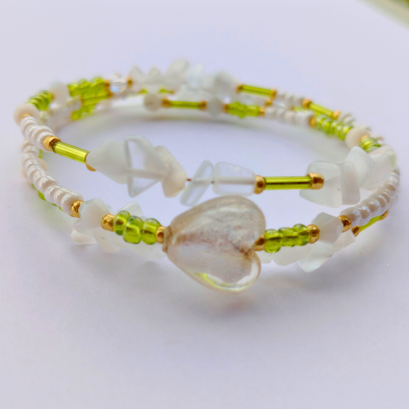 Brățară spirală handmade cu inimă Murano și Ochi de pisică alb [7]