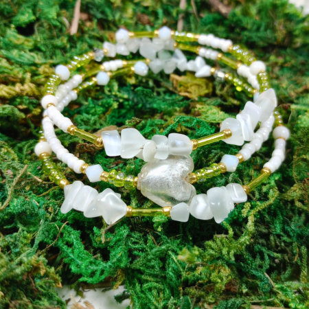 Brățară spirală handmade cu inimă Murano și Ochi de pisică alb [6]