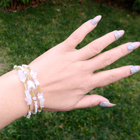 Brățară spirală handmade cu inimă Murano și Ochi de pisică alb [4]