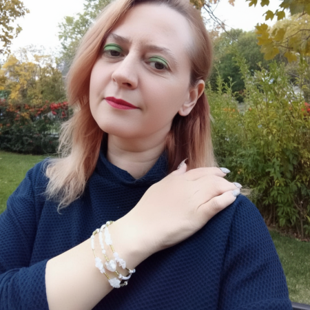 Brățară spirală handmade cu inimă Murano și Ochi de pisică alb [2]