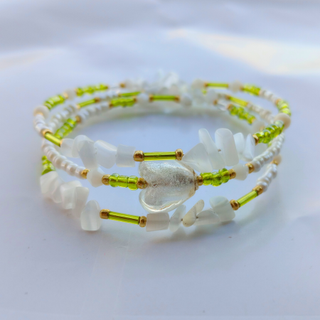 Brățară spirală handmade cu inimă Murano și Ochi de pisică alb [9]