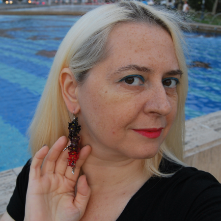 Cercei ciorchine de flori, rosu /negru [10]