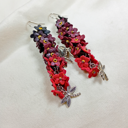 Cercei ciorchine de flori, rosu /negru [5]