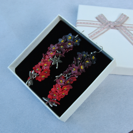 Cercei ciorchine de flori, rosu /negru [4]