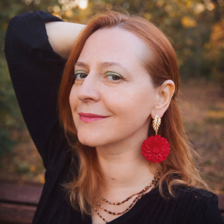 Cercei cu flori - Cercei Crizanteme Roșii