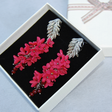 Cercei cu Flori Roz și Cristale [3]