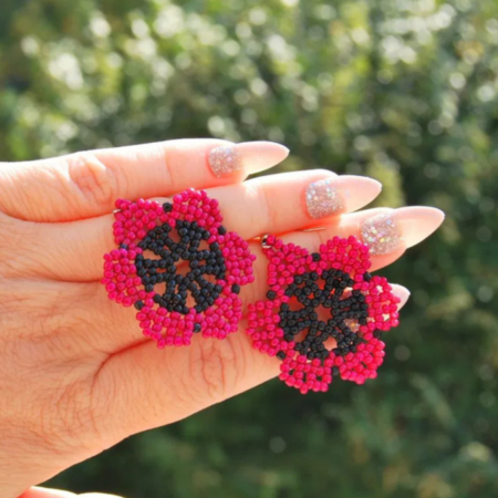 Colecția Florală - Cercei Flori Fuchsia din Mărgele