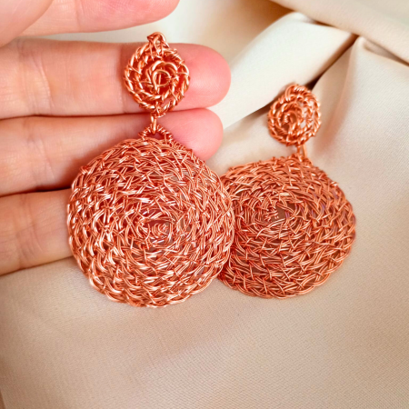 Cercei Handmade Discuri Împletite din Sârmă Cupru Emailat [4]