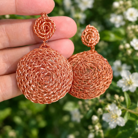 Cercei - Cercei Handmade Discuri Împletite din Sârmă Cupru Emailat